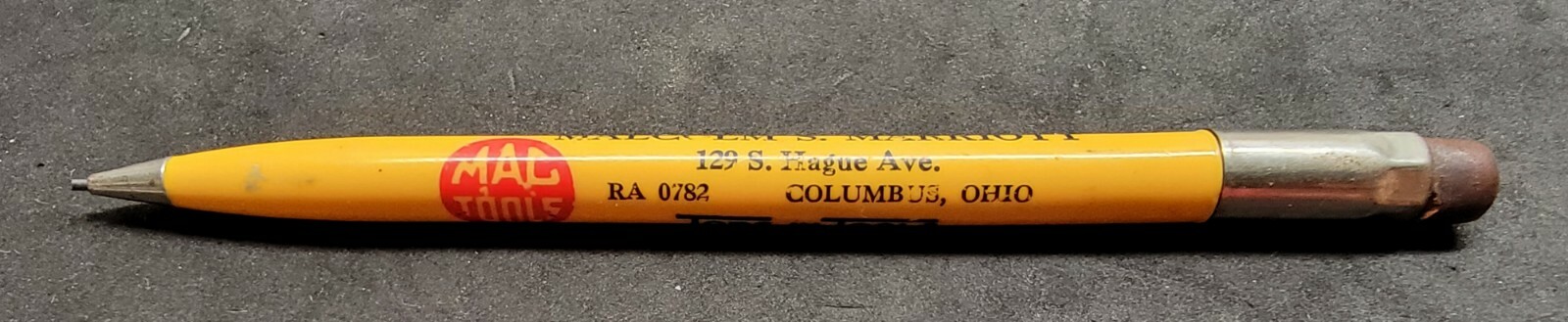 VINTAGE MAC TOOLS SCRIPTO MECHANICAL PENCIL MALCOLM S. MARRIOTT COLUMBUS OHIO