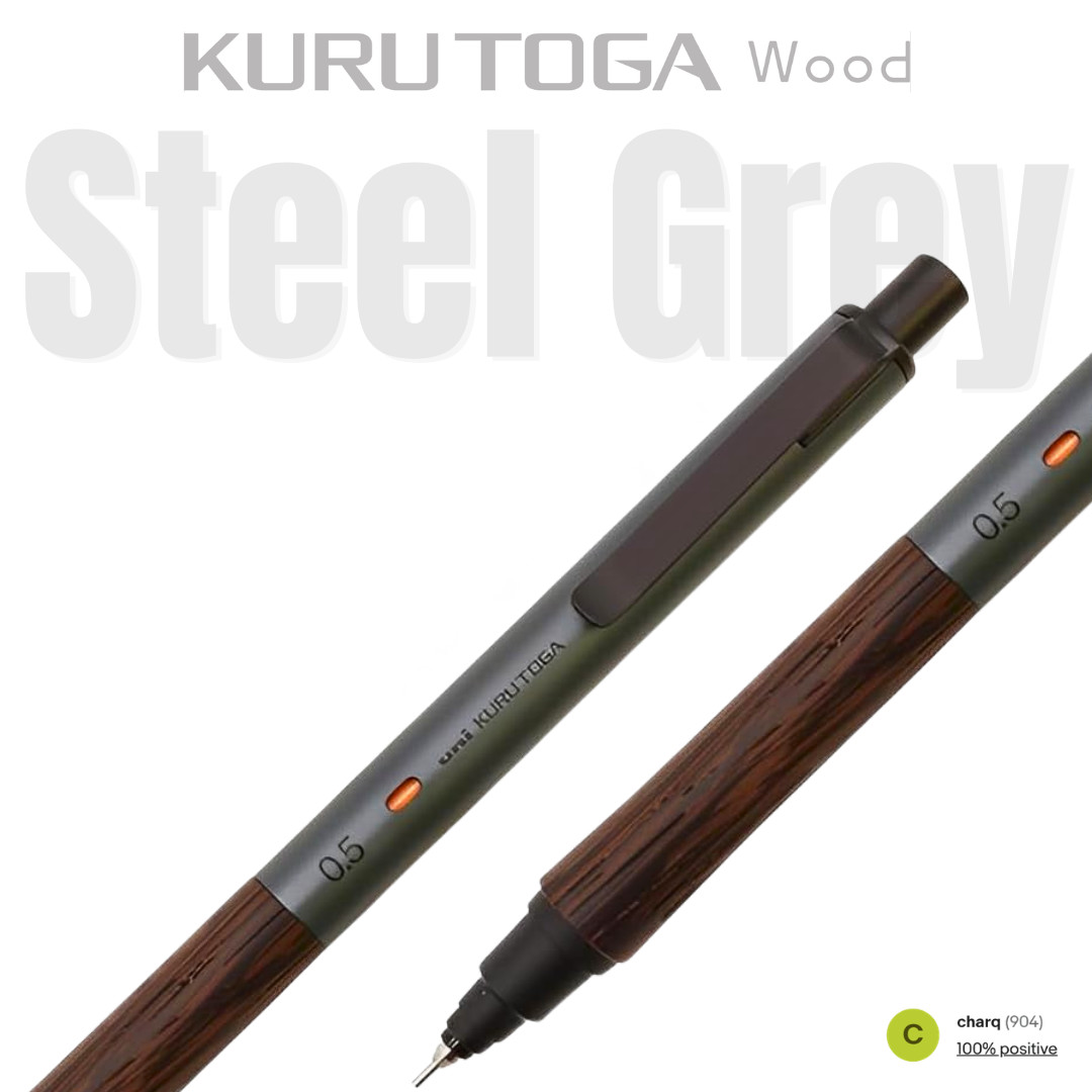Mitsubishi Pencil Kuru Toga Wood Steel Grey 0.5mm Mechanical Pencil -NEW-