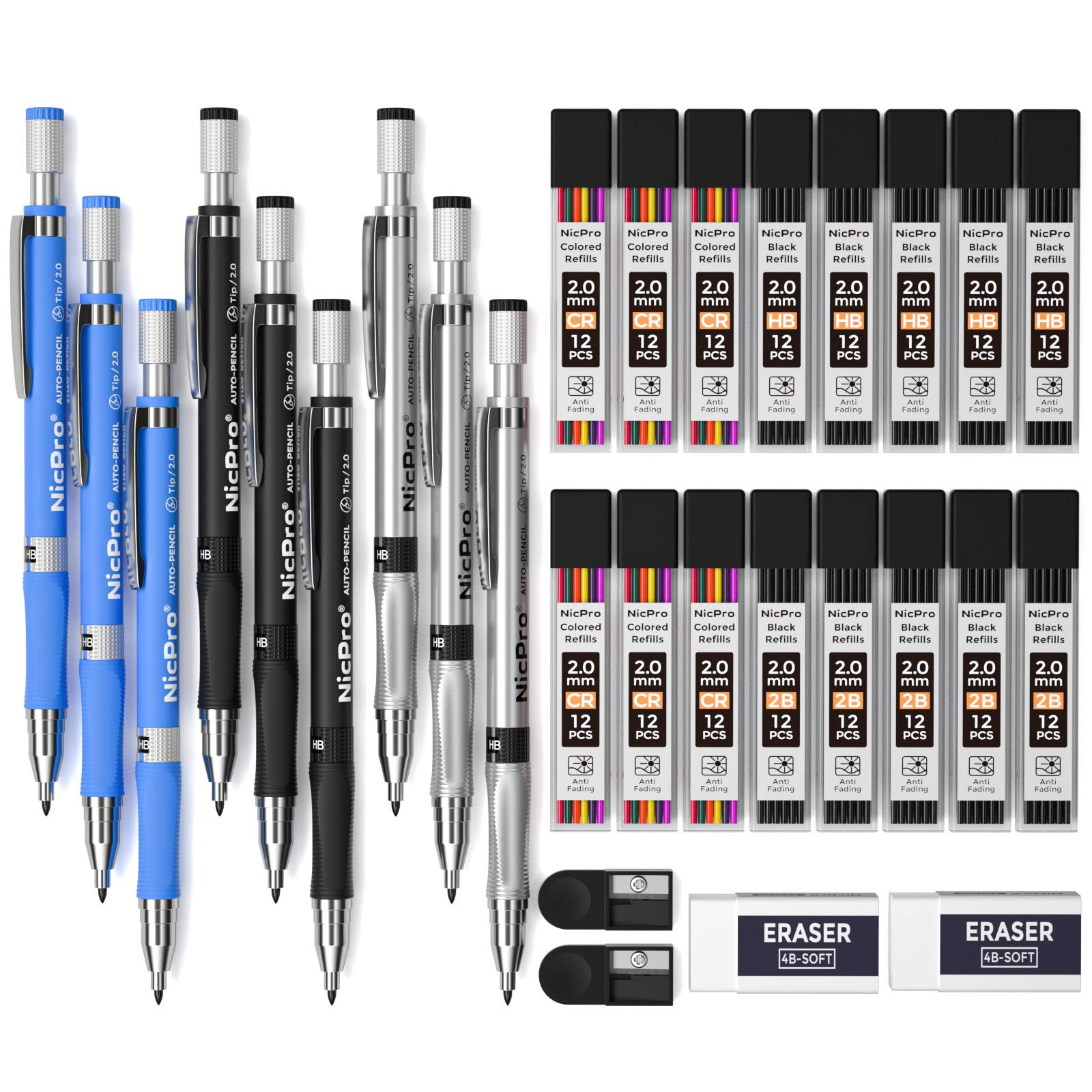 Nicpro 29 Pieces 2mm Mechanical 29 Count (Pack of 1), ‎Silver Black & Colors