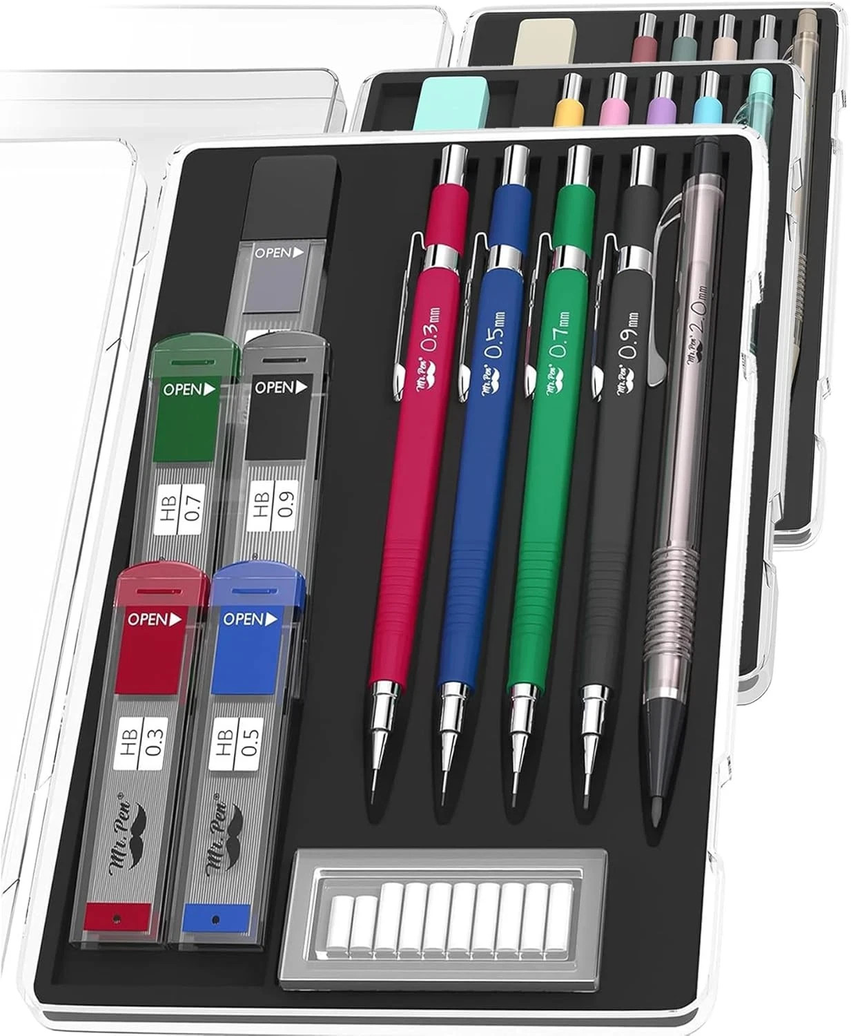 Mechanical Pencil Set with Lead and Eraser Refills, 5 Sizes – 0.3, 0.5, 0.7, 0.9