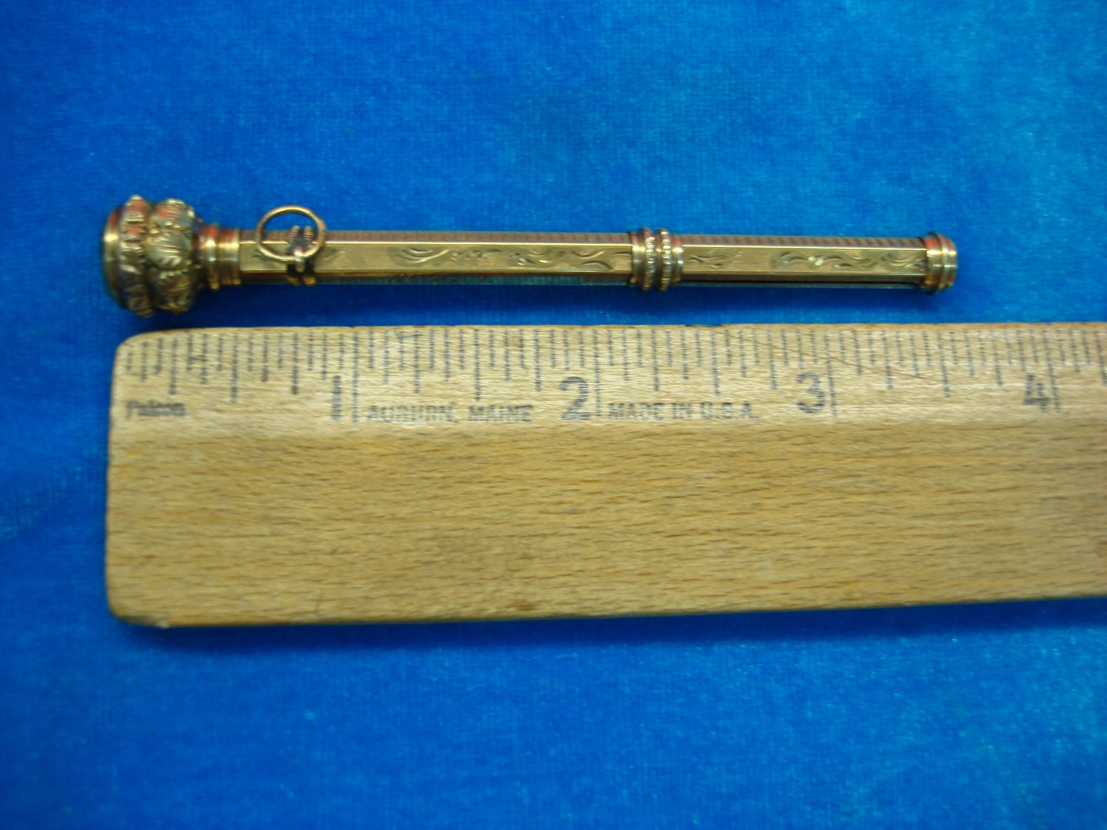 ANTIQUE MECHANICAL PENCIL WITH CITRINE GLASS TOP – GOLD FILLED – NICE CONDITION