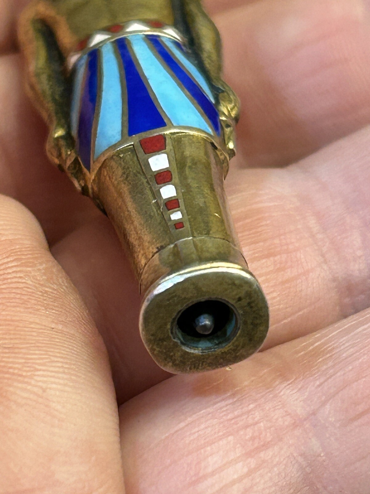 1920s British Egyptian Revival Sterling Enamel Retractable Pencil Brit Hallmarks