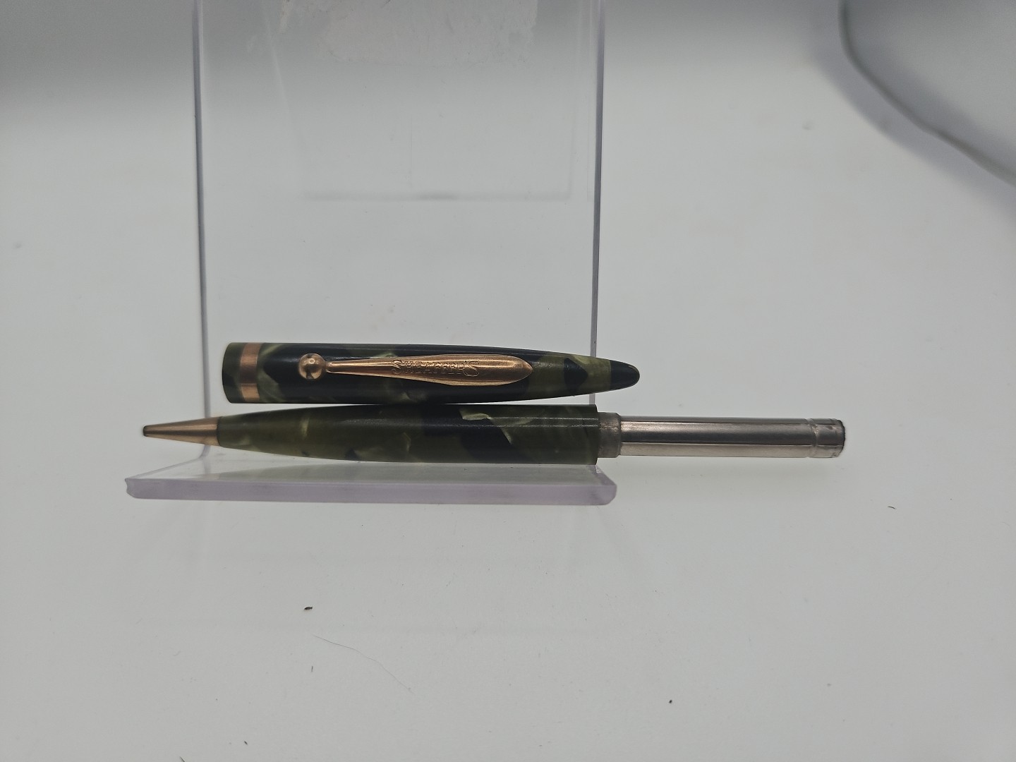 VINTAGE SHEAFFER GREEN Black MARBLE Retractable PENCIL