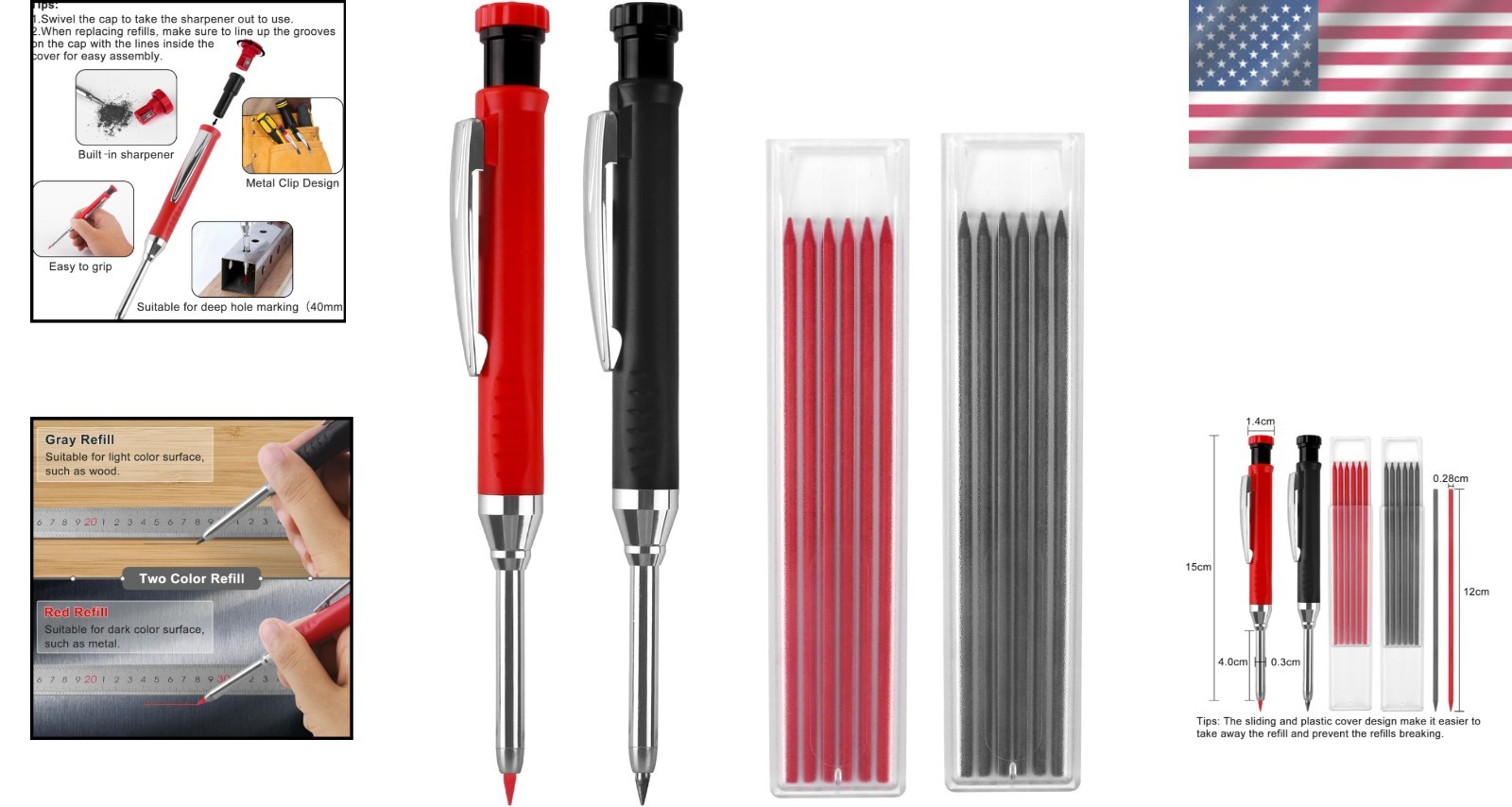 2 Pack Carpenter Pencils Mechanical Pencils with 12 Refills, Upgraded