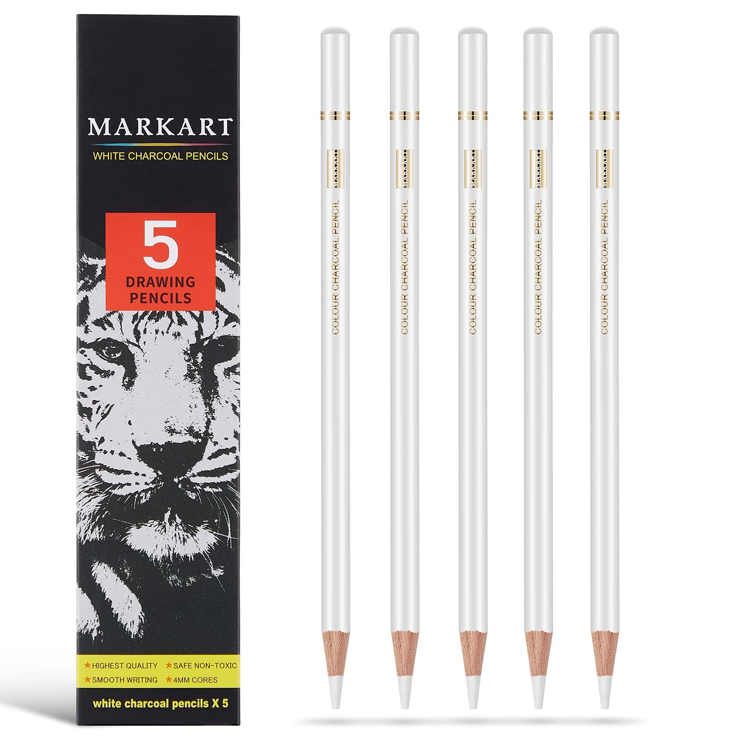 MARKART Professional White Charcoal Pencils Set, 5 5 Count (Pack of 1),