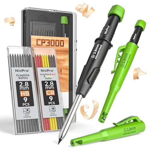 Carpenter Mechanical Pencil 2.8 mm Refill 19 Pack Deep Hole Marker Sharpener