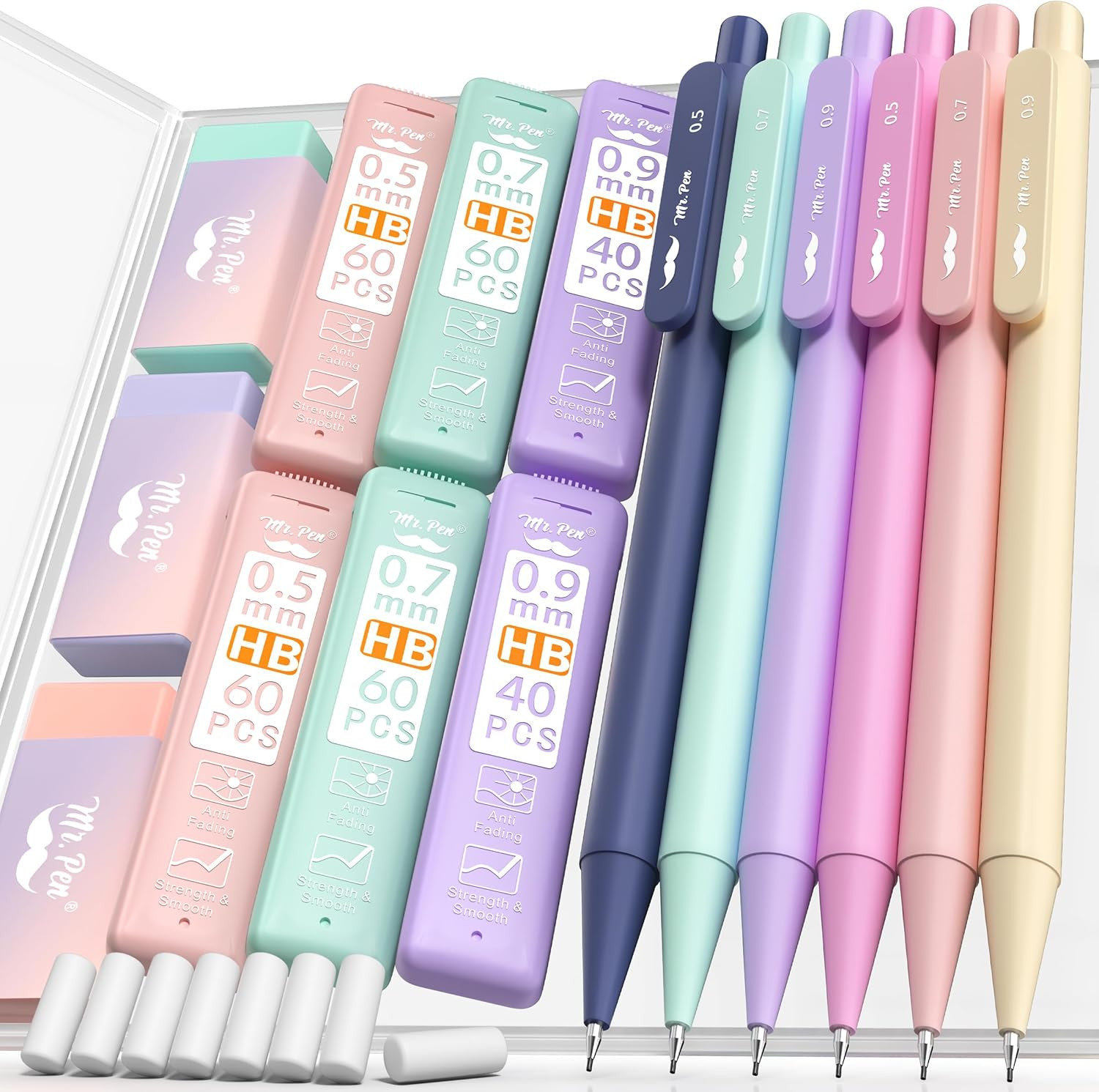 – Pastel Mechanical Pencil Set with Lead Refills & Erasers, 6 Pack | 3