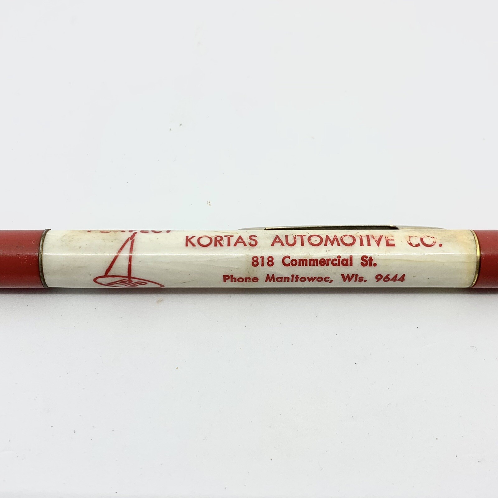 Vintage Redipoint Mechanical Pencil Advertising Automotive White Red Bakelite
