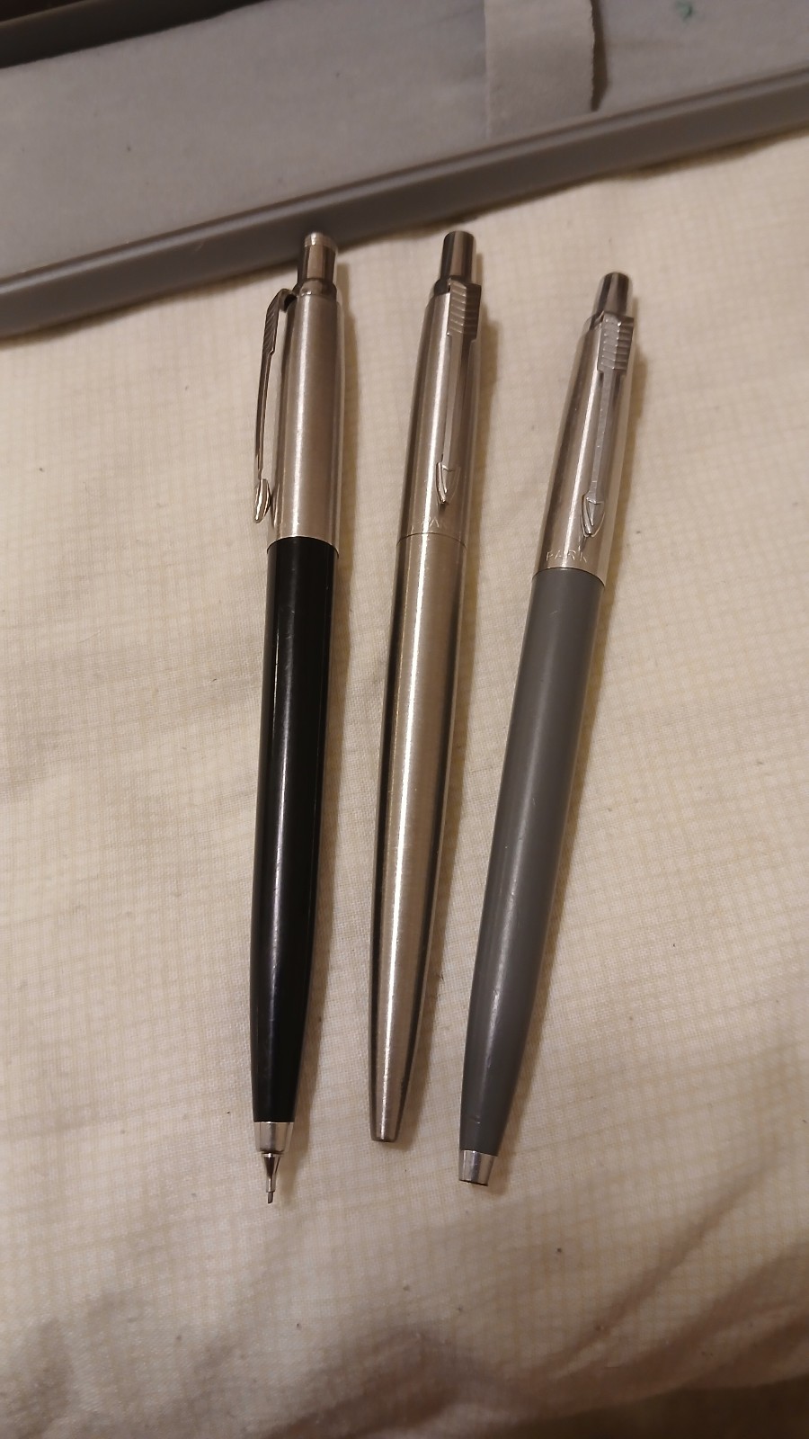 Parker, 1970’s Mechanical Pencil & 2 Ballpoints, one w/o Refill Ink
