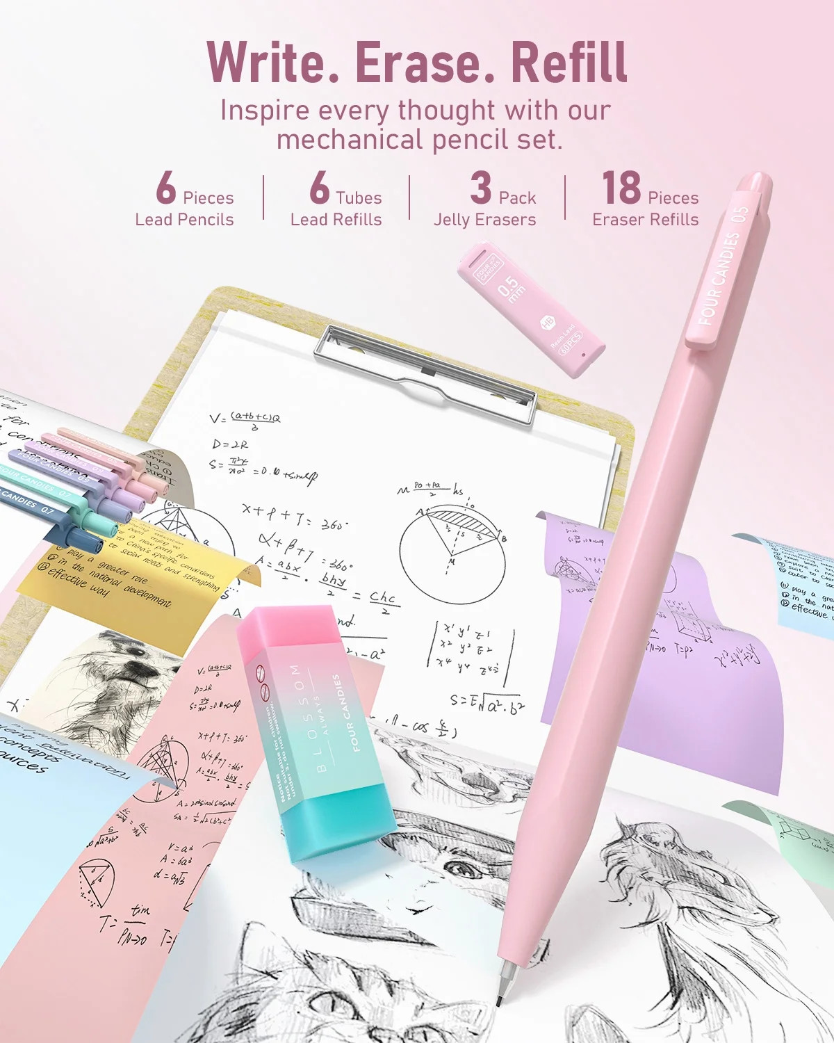 39 PCS Aesthetic Supplies with Cute Pen Case, 12 Pastel Highlighters, 5 Black In