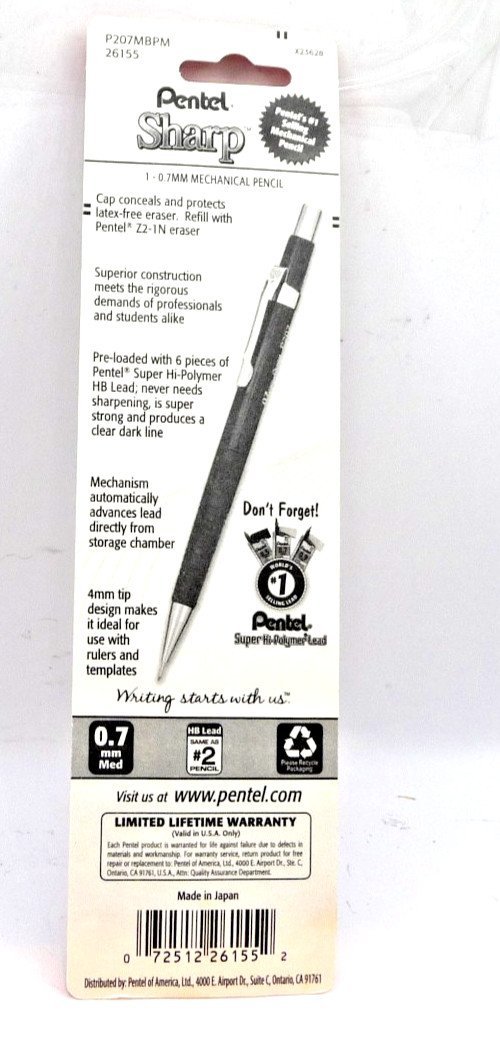 Pentel Metallic Gray 0.7 mm Pencil-new on card