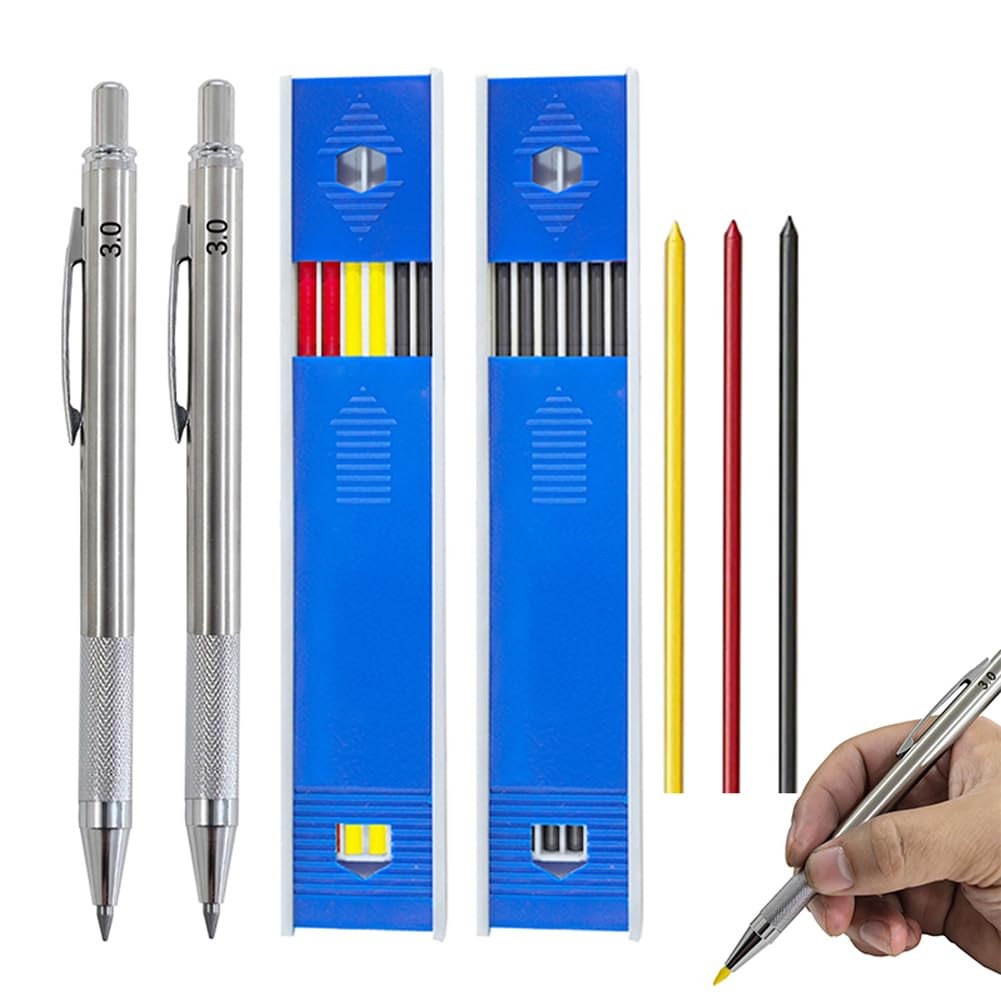 3.0mm Solid Mechanical Carpenter Pencil Set Refills Woodworking Silvery