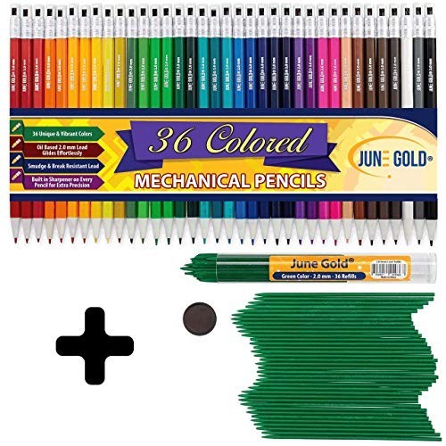 36 Green Lead Refills & 36 Assorted 2.0mm Mechanical Pencils – 36 Unique Colors