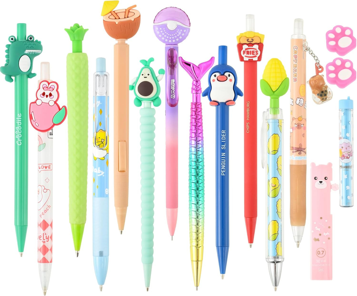 12PCS Cute Kawaii Mechanical Pencils Set with Lead Refills and Erasers, 0.5Mm &