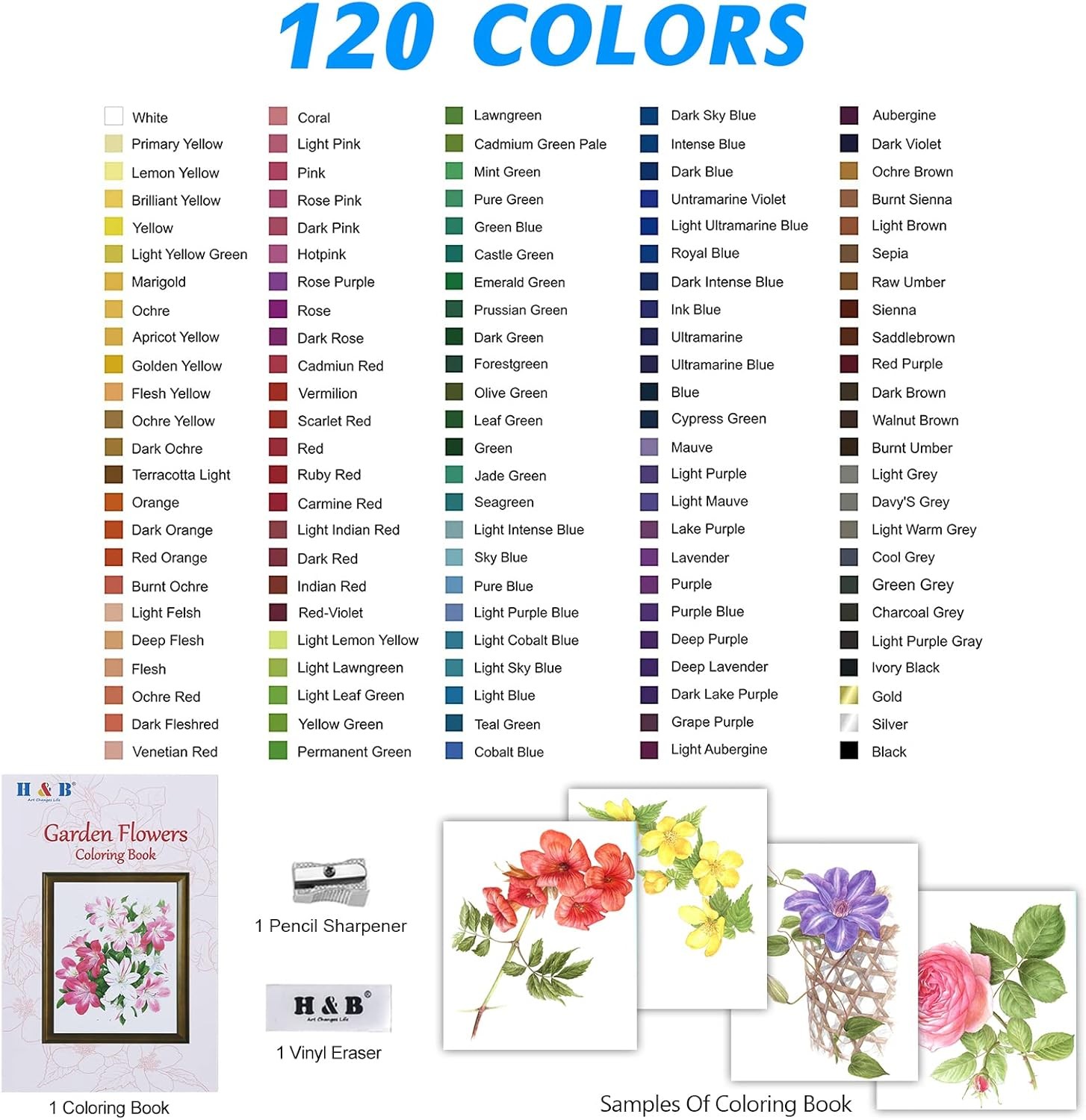 H & B 120 Colored Soft-core Coloring 1 Count (Pack of 120), 120 Colors