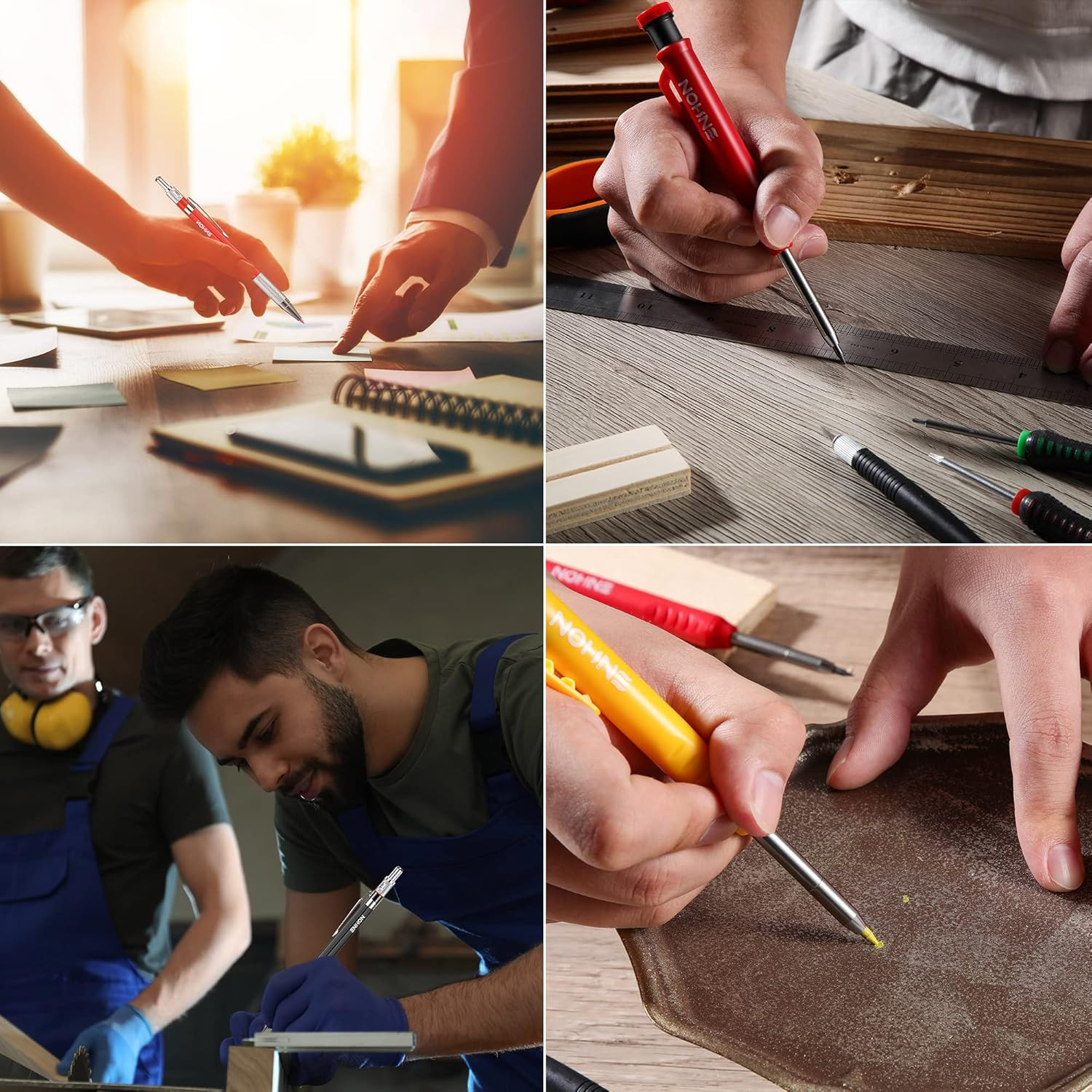 HeavyDuty Carpenter Pencils 4 Pack with 36 Refills Deep Hole Marker for Woodwor