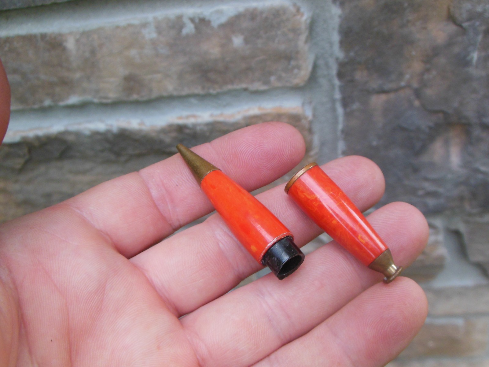 Celluloid Golf Pencil Mini Mechanical Marbled Red / Orange Swirled