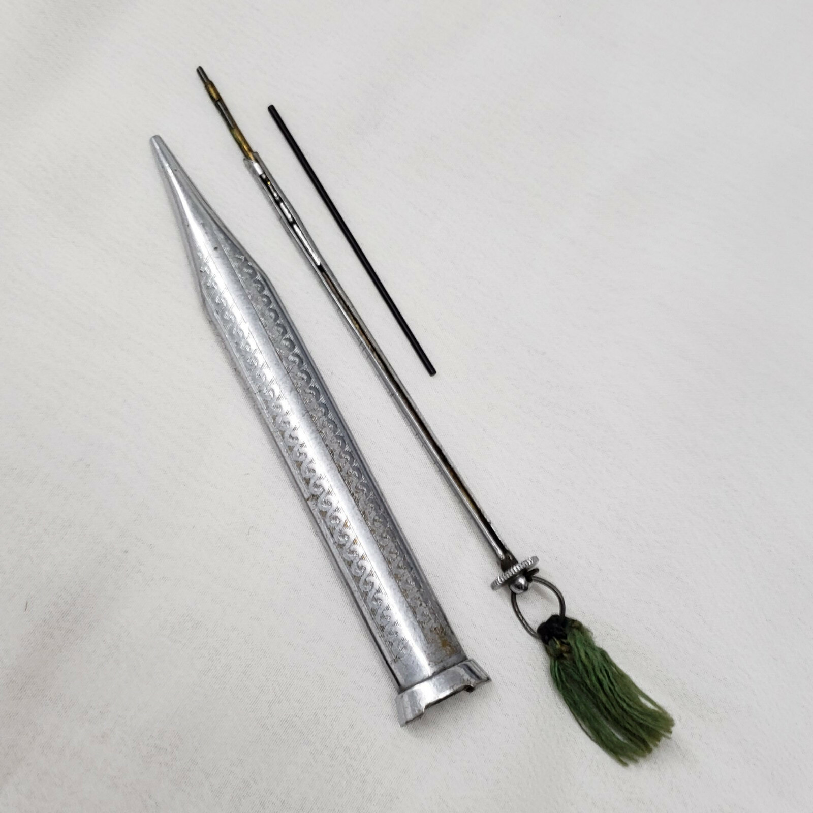Vintage Alamenagere Engraved Mechanical Pencil 1.1mm France Green Tassel