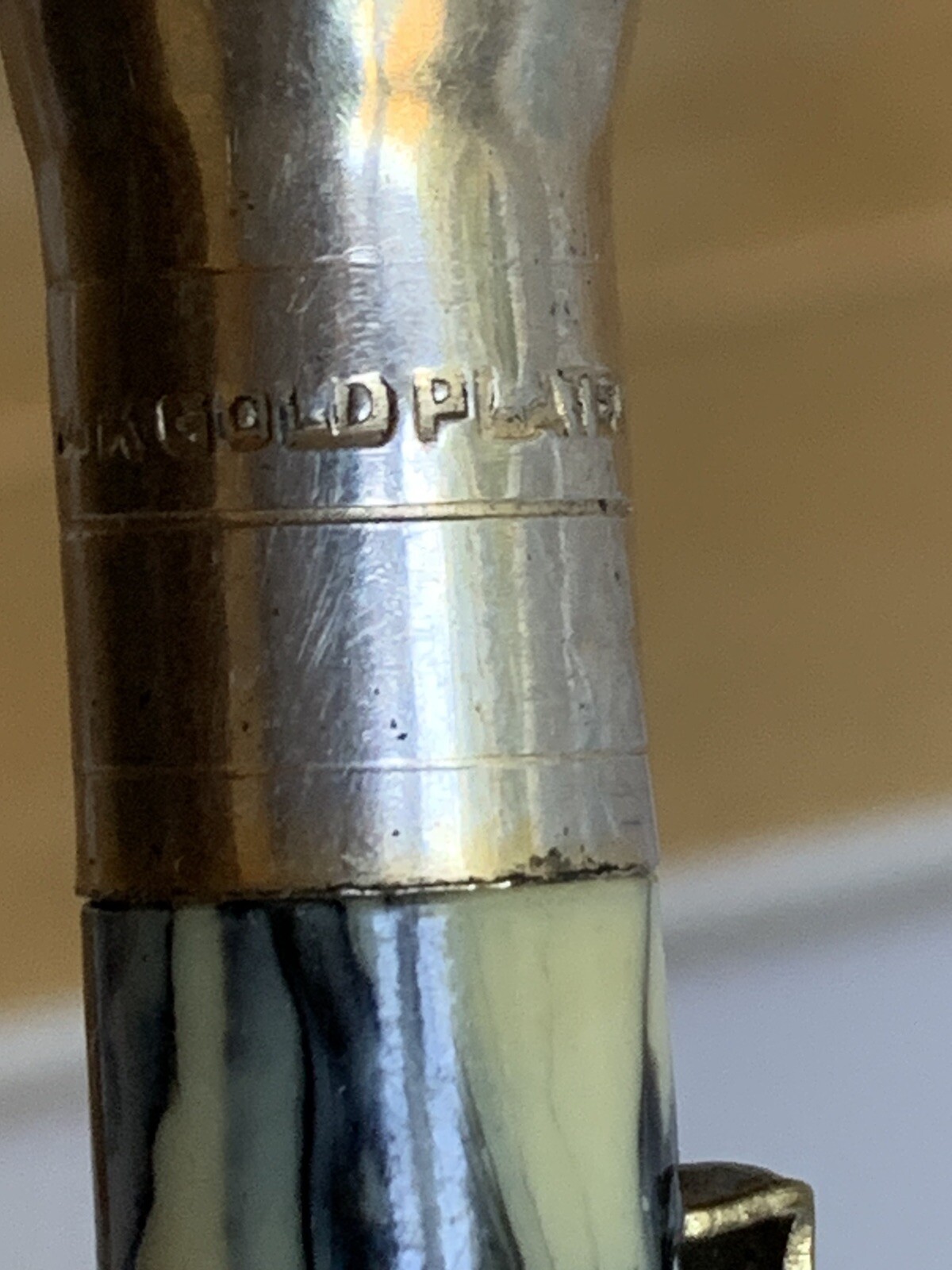 Mechanical Pencil 14K Gold Plated Gray and Cream Marbled Unbranded 5.25”