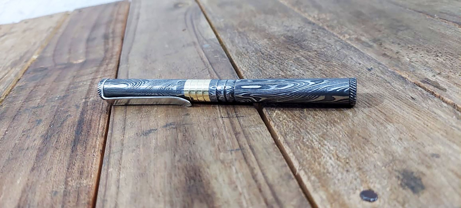 Handcrafted Lavish Damascus steel ballpoint pen with Brass Fittings. Best Gift