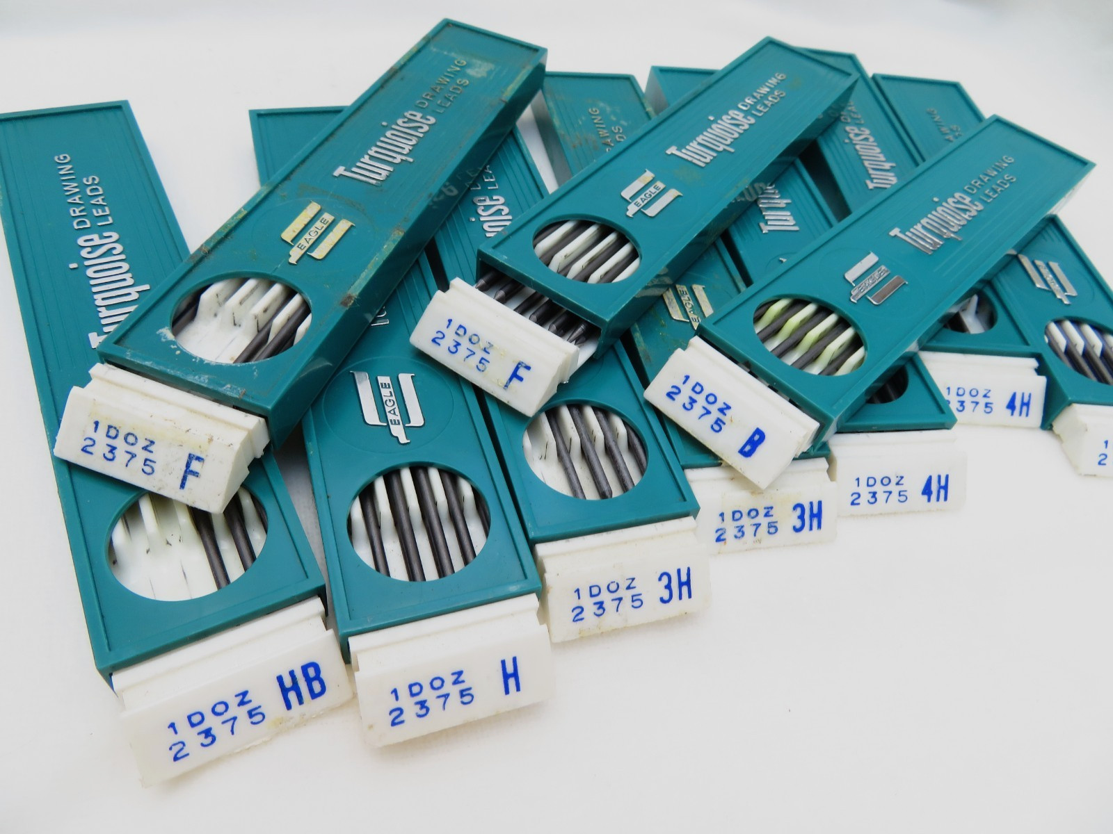 Vintage Eagle Turquoise Drawing Leads 10 Cases Assorted HB H B F 3H 4H Partial