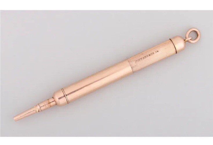 Antique Tiffany Co 14k Rose Gold Mechanical Pencil Retractable Pendant