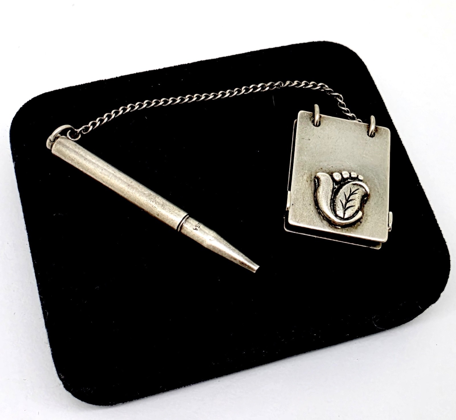 VINTAGE GEORG JENSEN TULIP STERLING SILVER MINI NOTEPAD & MECHANICAL PENCIL