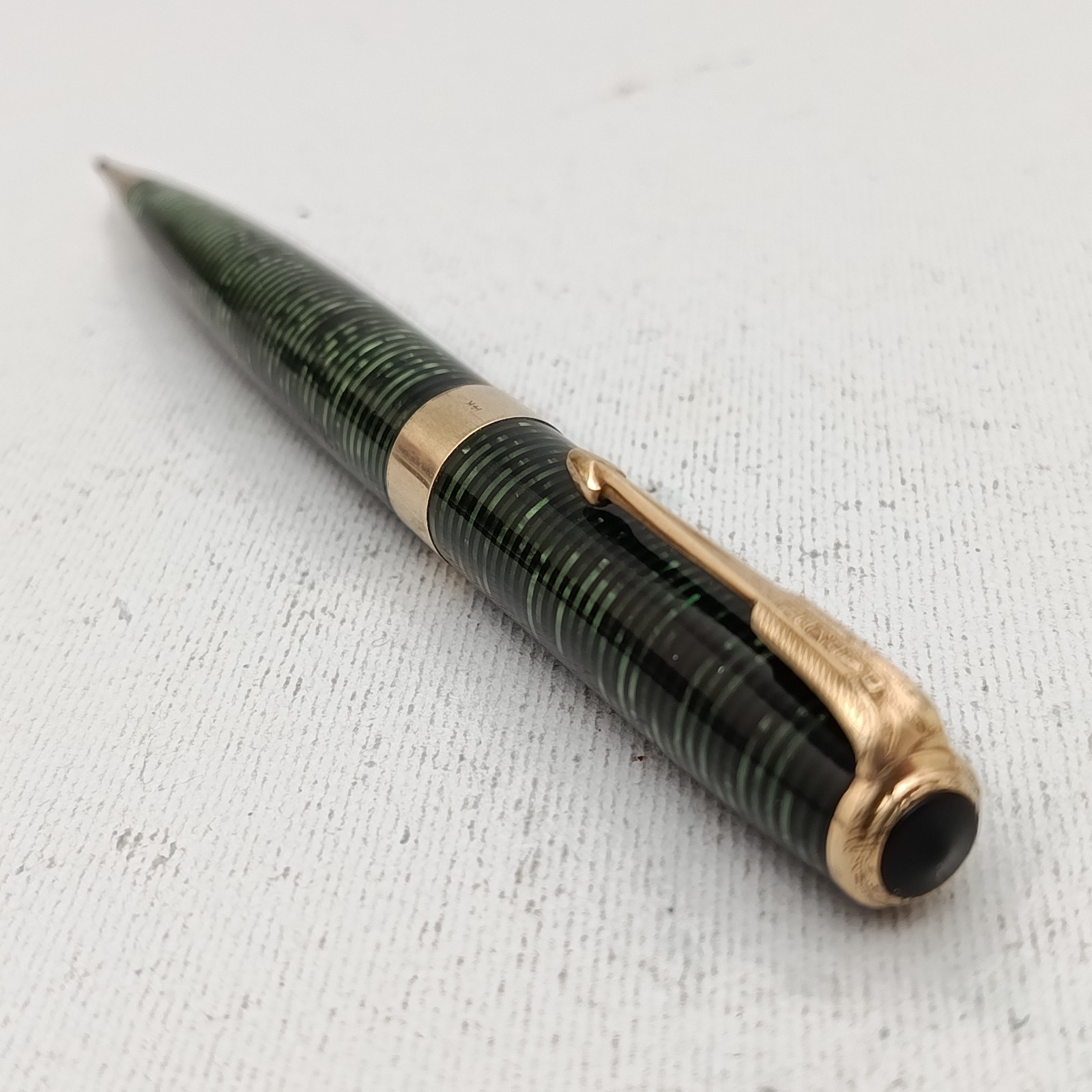 Parker Vacumatic Major Mechanical Pencil SOLID 14K Band Canada Emerald Pearl VTG