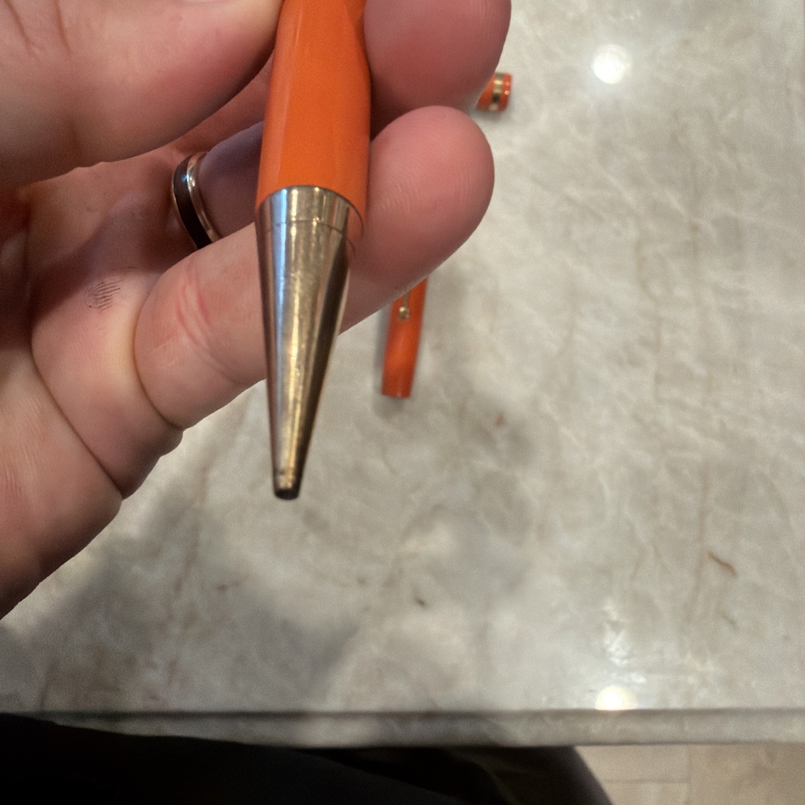 Gold Medal Vintage Red Orange Hard Rubber Pencil And Oversized Fountain Pen Set