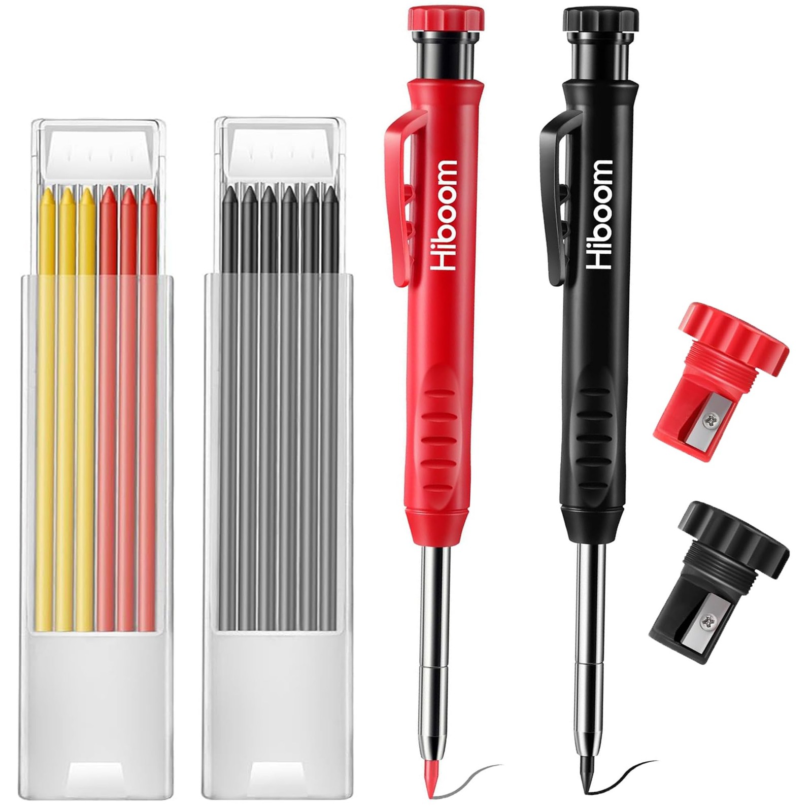 Hiboom 2 Pack Solid Carpenter Pencil with 14 1 Count (Pack of 1), Black, Red