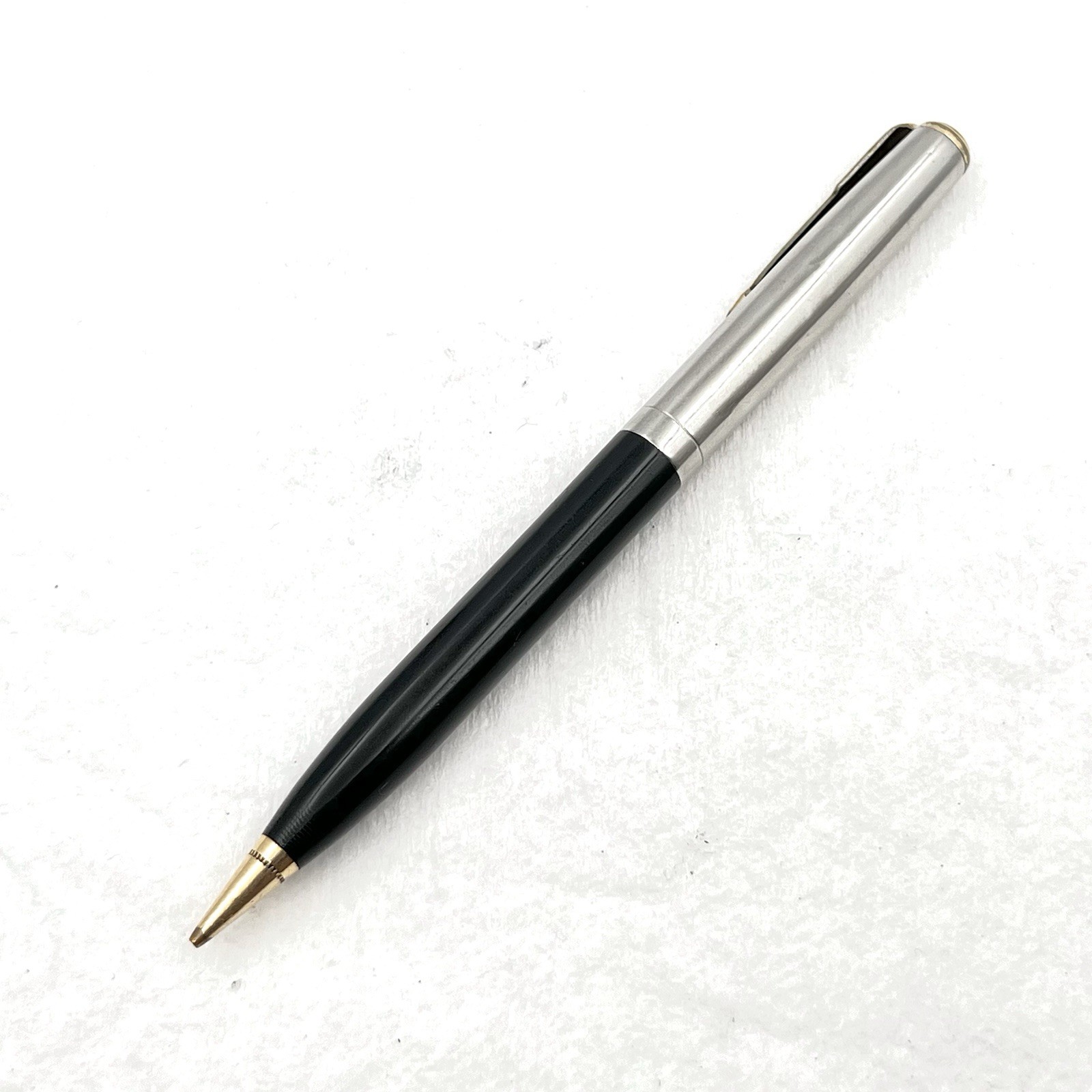 VTG Parker Stainless Steel & Black w/ Gold Trim Twist Mechanical Pencil 5-1/8″