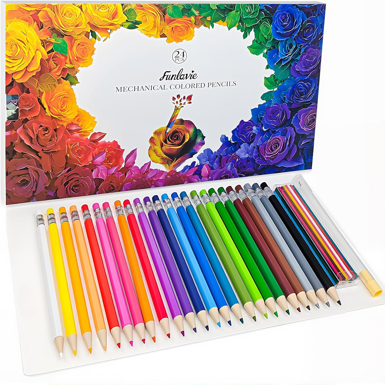 24 Mechanical Colored Pencils with 24 Lead Refills, 48 Pcs Total, 2.6Mm Oil-Base