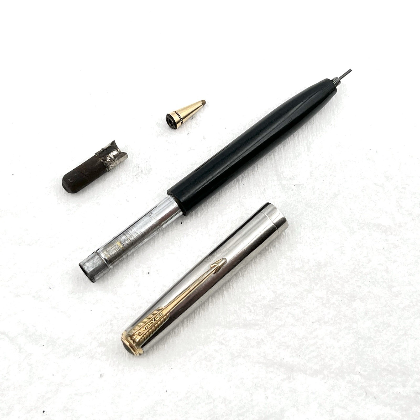 VTG Parker Stainless Steel & Black w/ Gold Trim Twist Mechanical Pencil 5-1/8″