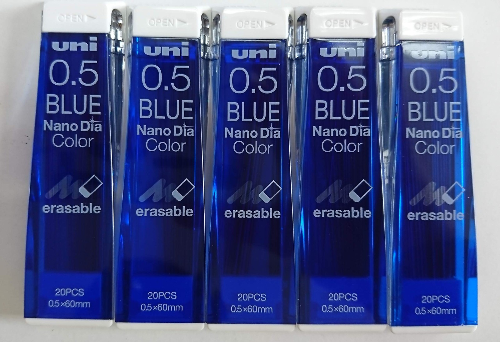Uni NanoDia 0.5mm Blue Mechanical Pencil Leads 5 Pack 100 Leads Value Set