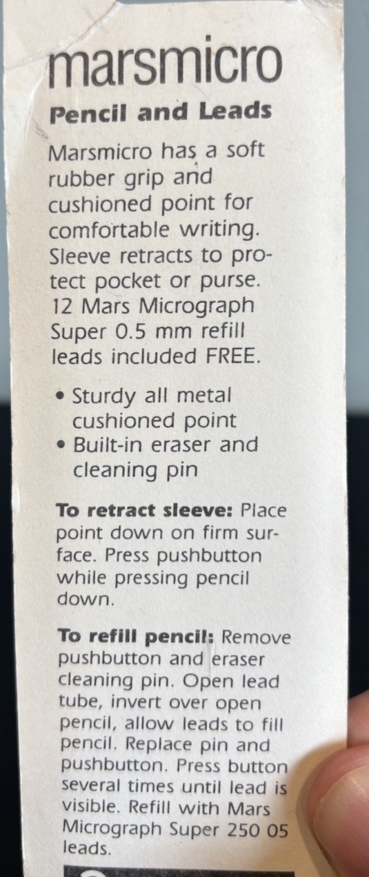 Staedtler Marsmicro 0.5 mm White Mechanical Pencil & Leads Comfort Grip NOS