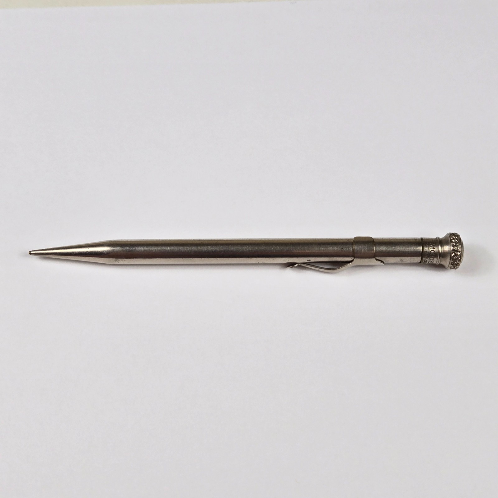 Modern Mechanical Twist Pencil Antique 1920s Silver Tone Paisley Top Working