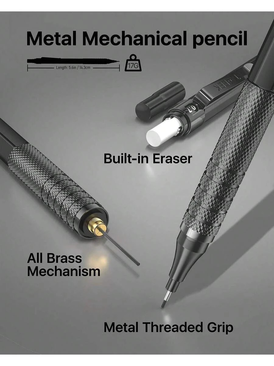 21PCS Metal Mechanical Pencil Art Lead 0.3 0.5 0.7 0.9 2mm Holder HB 2H/ 2B/ 4B