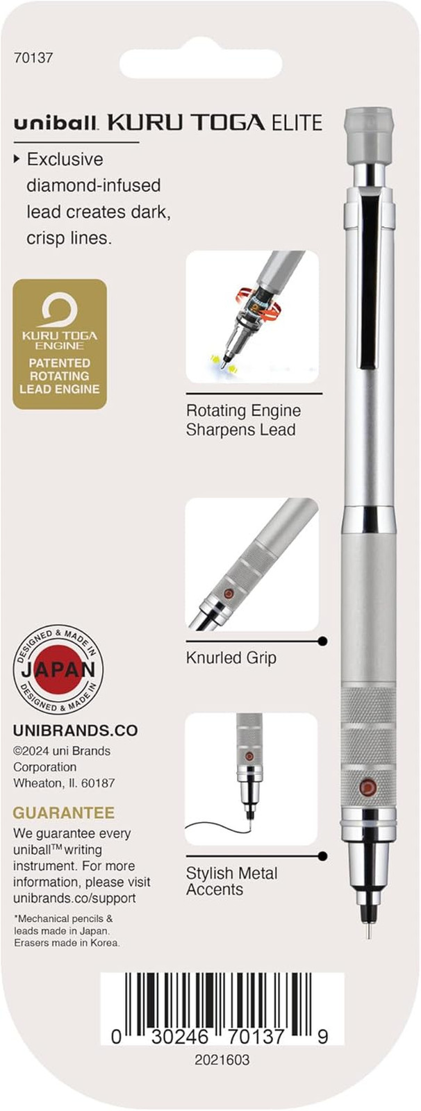 Uniball Kuru Toga Elite Mechanical Pencil Starter Kit with Silver Barrel and 0.5