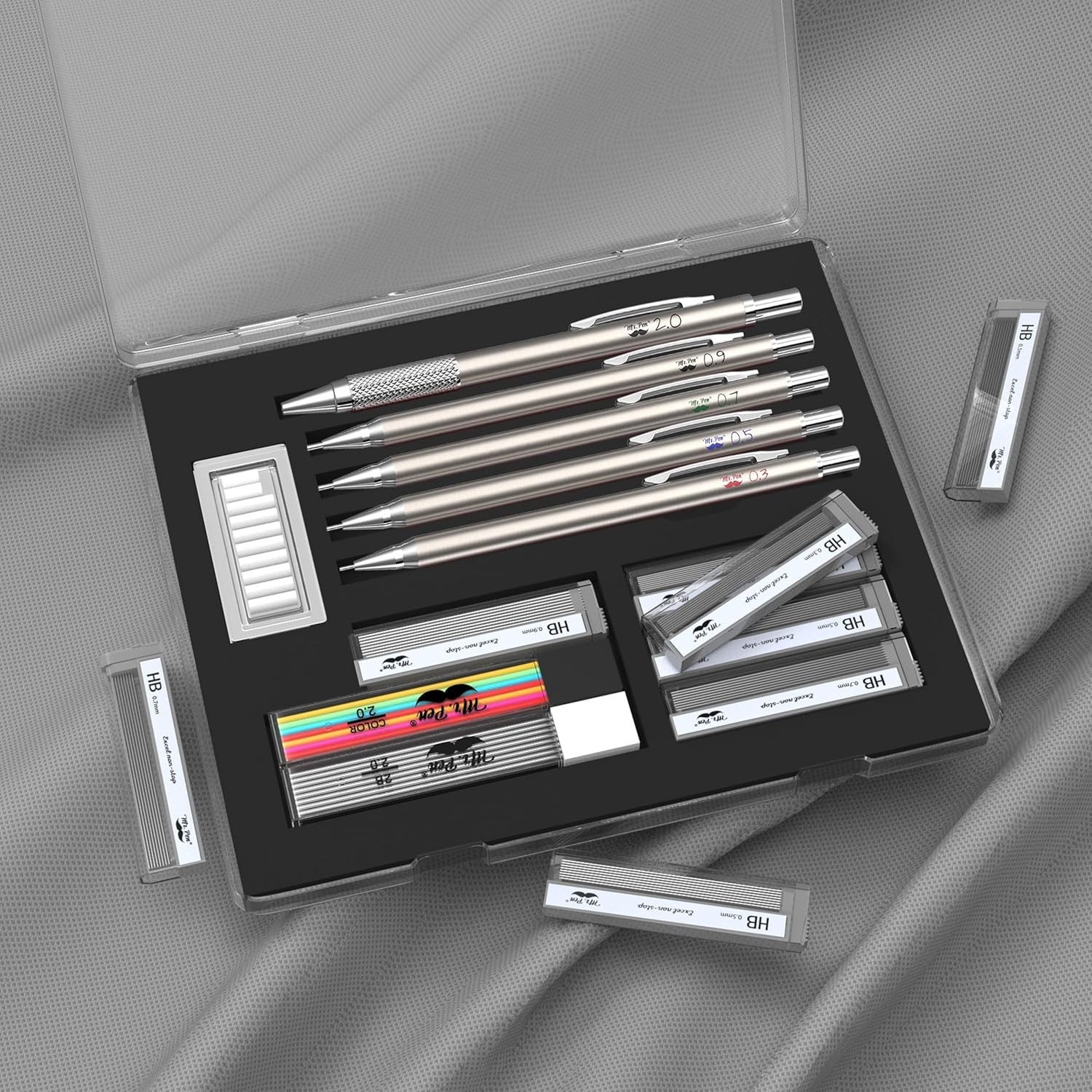 Mr. Pen- Metal Mechanical Pencil Set with Lead and Eraser Refills, 5 Sizes, 0.3,