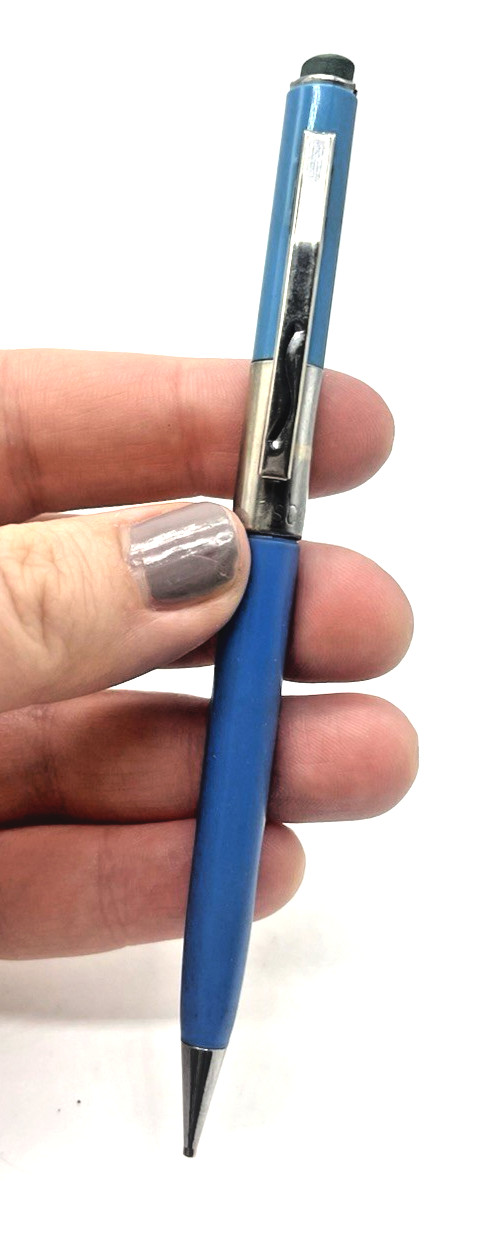 Scripto Mechanical Pencil Twist Bright Blue & Silver Vintage Retro Eraser End