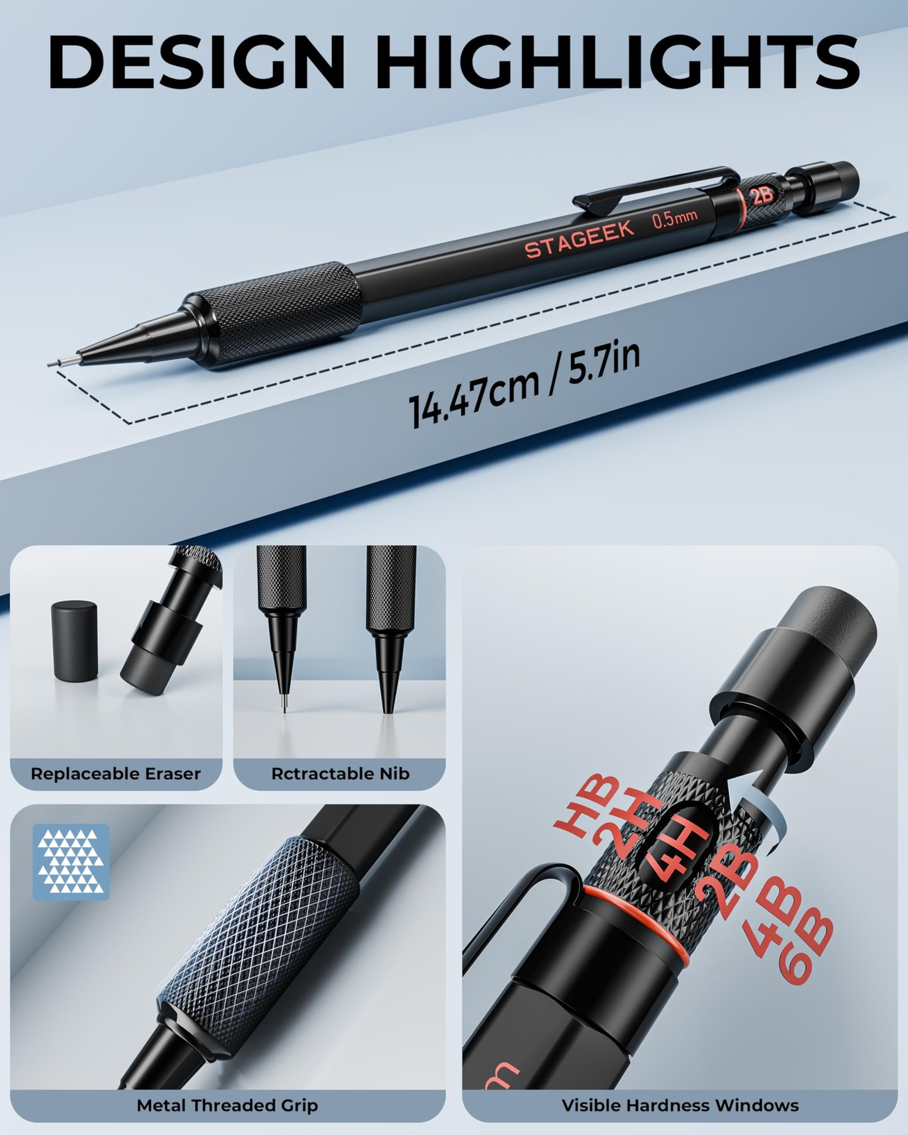 0.5mm Mechanical Pencil Set, 3PCS Metal Mechanical Pencils 0.5mm with 6 Tubes…