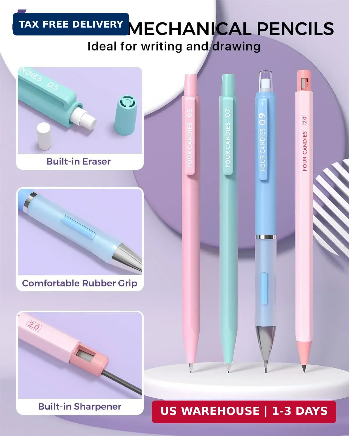 Four Candies 36PCS Aesthetic School Supplies, Mechanical Pencils 0.5mm, 0.7mm, 0