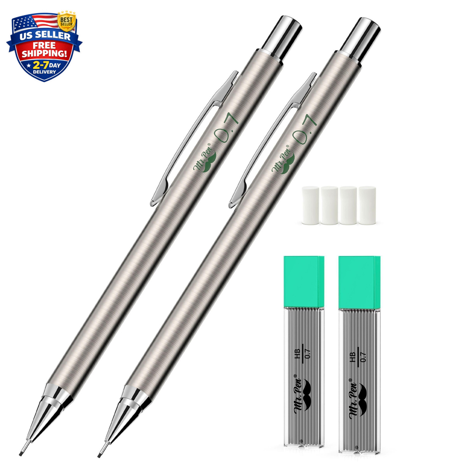 Metal Mechanical Pencils 0.7Mm, 2 Pack Lead Pencil Mechanical Pencil Metal