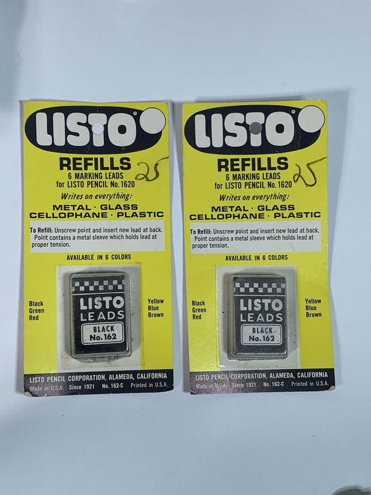 Lot of 2 Vintage Listo Leads Black No. 162 Marking Leads see pics. NOS
