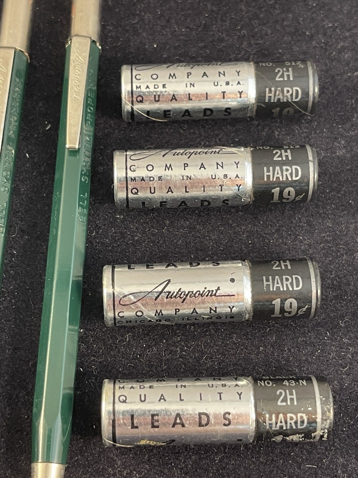 (4) Vintage 1960s Autopoint Green Mechanical 2H Pencil “Bell System Pro“ + Leads