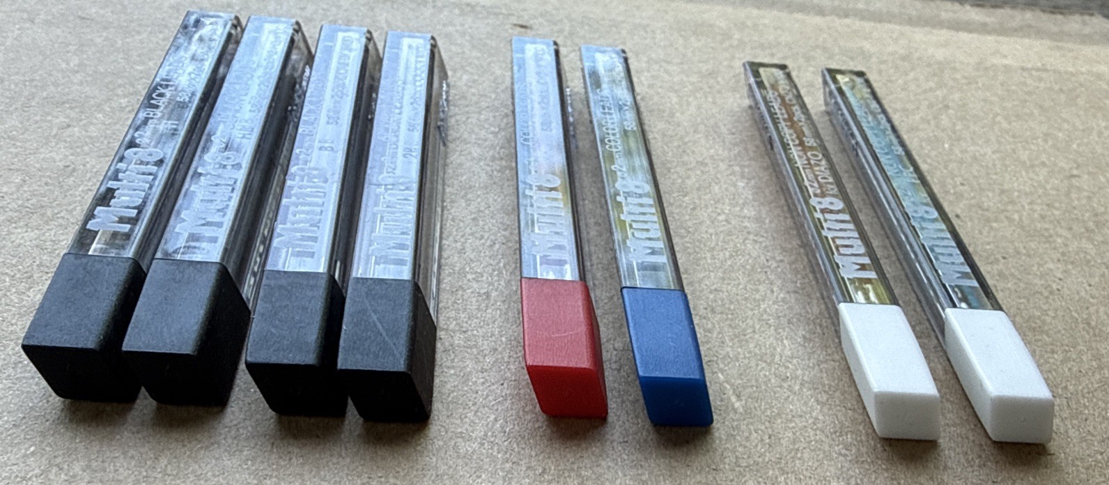 Pentel Multi8 2mm Color Leads 2x58mm LOT of 8 Tubes Refill Black Red Blue