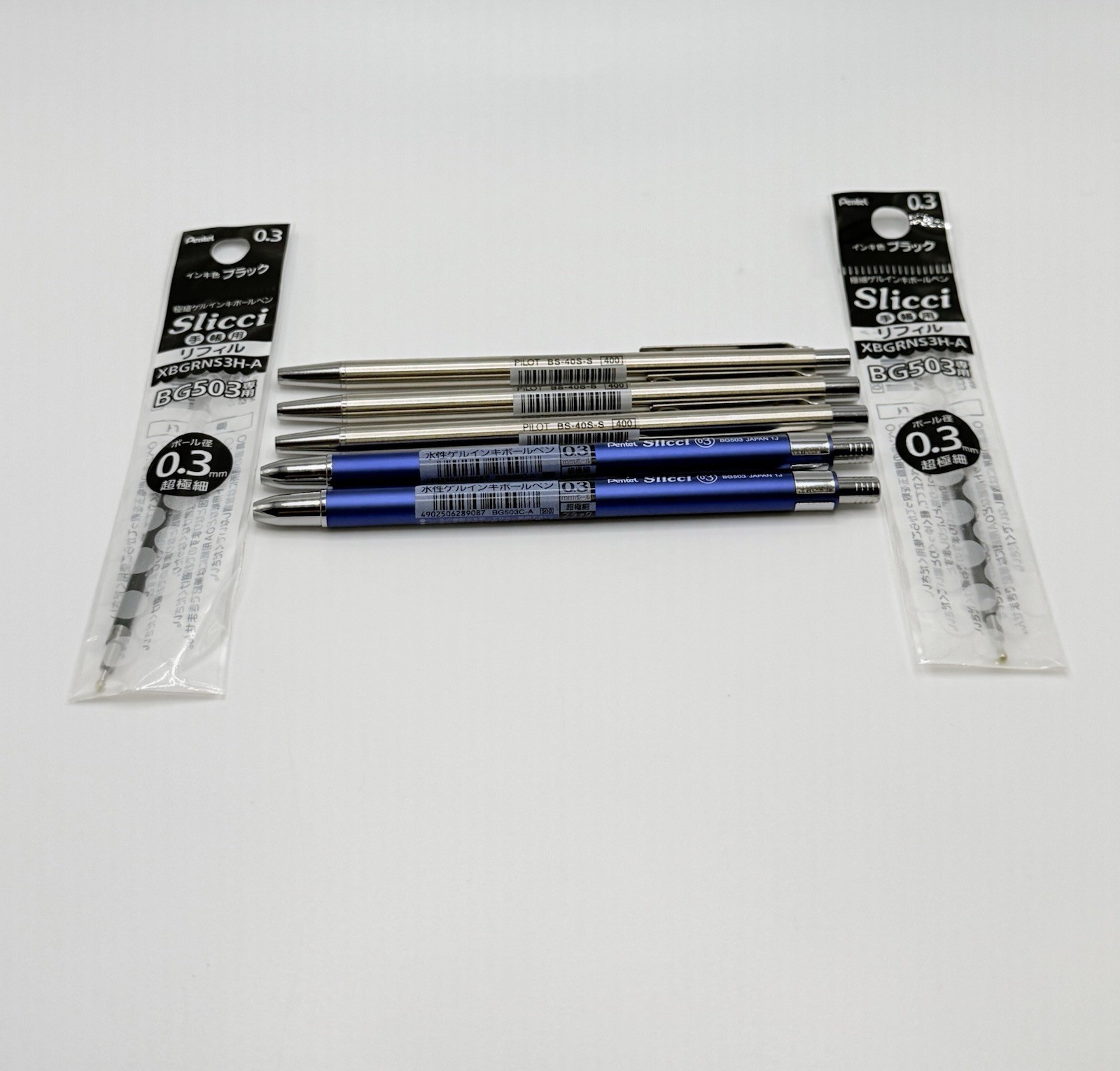 Pentel Slicci 0.3mm 2 Blue Barrel & Pilot 3 BS-40S-S Mini pens Needs Ink Japan