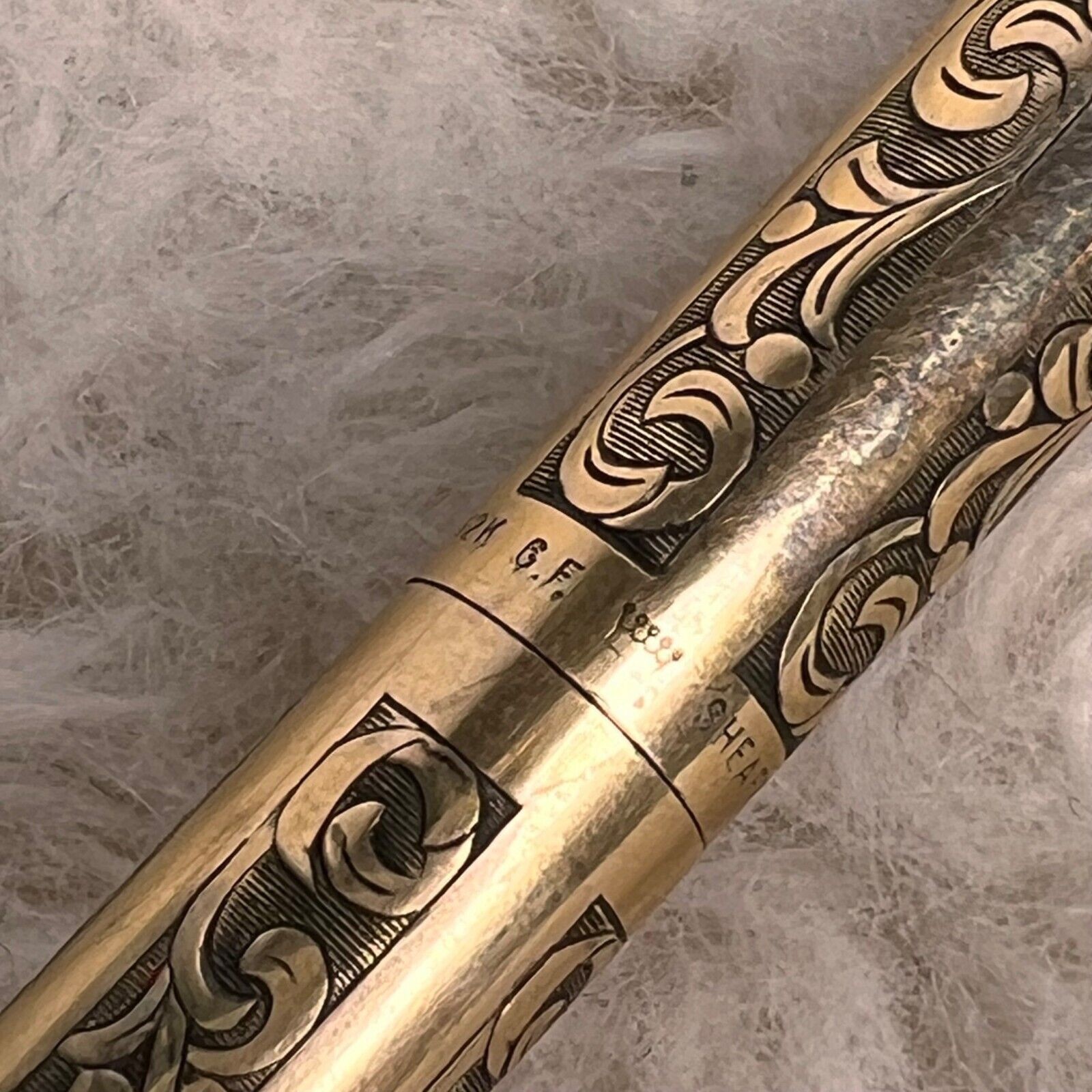 Vintage 70s Sheaffer 12k Imperial Mechanical Pencil Embossed Leaf Motif Gift