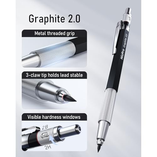 2mm Metal Mechanical Pencil Set with Case, 3PCS Lead Pencil Holder 2.0 3 Pack