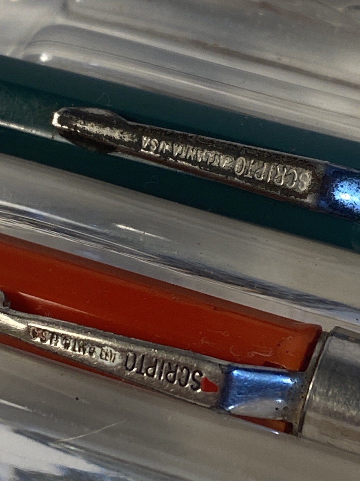 2 Vintage Scripto Mechanical Pencils Lot – No. 77 20¢ Red & Similar In Green